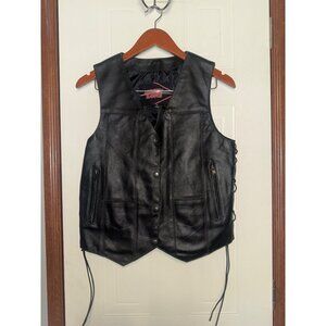 Highway Hawks Black Leather Biker Vest Size Medium